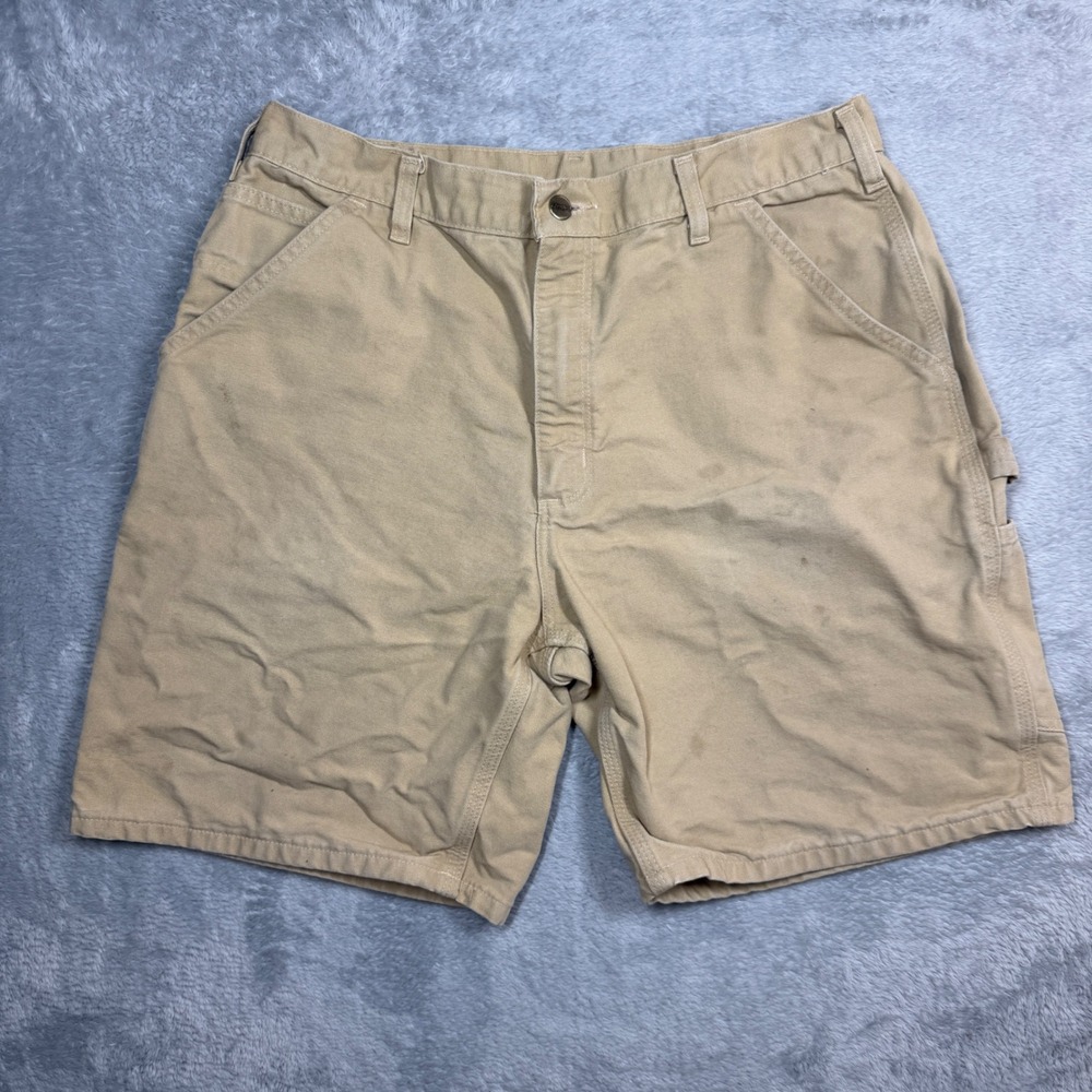 Vintage Carhartt Carpenter Shorts Mens 36 (Fit 34) Tan Faded Distressed Work Y2K